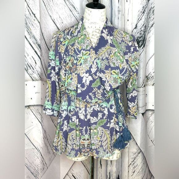 Jaase Anthropologie Wrap Peplum Floral Blouse Size L - Picture 1 of 9
